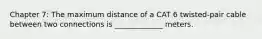 Chapter 7: The maximum distance of a CAT 6 twisted-pair cable between two connections is _____________ meters.