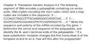 Chapter 9: Translation Genetic Analysis 9.2 The following segment of DNA encodes a polypeptide containing six amino acids. DNA triplets encoding the start codon (AUG) and a stop codon are included in the sequence. 5′-... CCCAGCCTAGCCTTTGCAAGAGGCCATATCGAC ...-3′ 3′-... GGGTCGGATCGGAAACGTTCTCCGGTATAGCTG ...-5′ * Write the sequence and polarity of the mRNA encoded by this gene. * Determine the amino acid sequence of the polypeptide, and identify the N- and C-terminal ends of the polypeptide. * If a base-substitution mutation changes the first transcribed G of the template strand to an A, how will this alter the polypeptide?