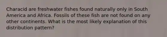 Characid are freshwater fishes found naturally only in South America and Africa. Fossils of these fish are not found on any other continents. What is the most likely explanation of this distribution pattern?