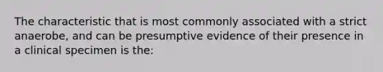 The characteristic that is most commonly associated with a strict anaerobe, and can be presumptive evidence of their presence in a clinical specimen is the: