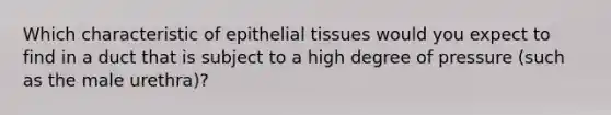 Which characteristic of epithelial tissues would you expect to find in a duct that is subject to a high degree of pressure (such as the male urethra)?