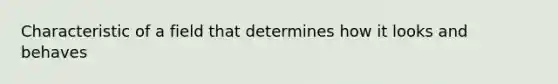 Characteristic of a field that determines how it looks and behaves