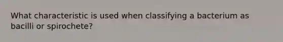 What characteristic is used when classifying a bacterium as bacilli or spirochete?