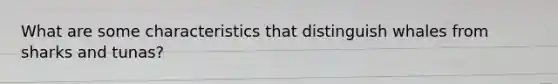 What are some characteristics that distinguish whales from sharks and tunas?