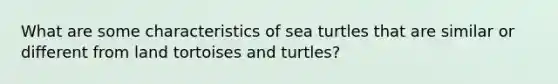 What are some characteristics of sea turtles that are similar or different from land tortoises and turtles?