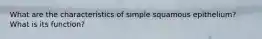 What are the characteristics of simple squamous epithelium? What is its function?