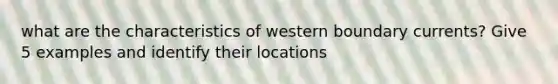 what are the characteristics of western boundary currents? Give 5 examples and identify their locations