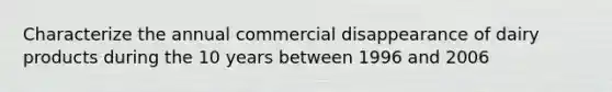 Characterize the annual commercial disappearance of dairy products during the 10 years between 1996 and 2006