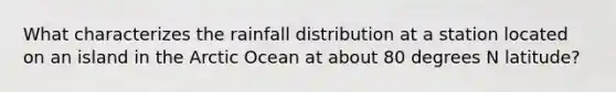 What characterizes the rainfall distribution at a station located on an island in the Arctic Ocean at about 80 degrees N latitude?