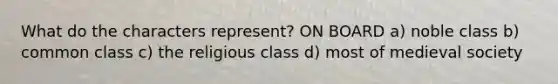 What do the characters represent? ON BOARD a) noble class b) common class c) the religious class d) most of medieval society