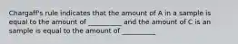 Chargaff's rule indicates that the amount of A in a sample is equal to the amount of __________ and the amount of C is an sample is equal to the amount of __________