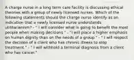 A charge nurse in a long term care facility is discussing ethical theories with a group of newly licensed nurses. Which of the following statements should the charge nurse identify as an indication that a newly licensed nurse understands utilitarianism? - " I will consider what is going to benefit the most people when making decisions." - "I will place a higher emphasis on human dignity than on the needs of a group." - " I will respect the decision of a client who has chronic illness to stop treatment." - " I will withhold a terminal diagnosis from a client who has cancer."