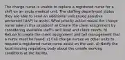 The charge nurse is unable to replace a registered nurse for a shift on an acute medical unit. The staffing department states they are able to send an additional unlicensed assistive personnel (UAP) to assist. What priority action would the charge nurse take in this situation? a) Create the client assignment by considering available staff's skill level and client needs. b) Refuse to create the client assignment and tell management that a nurse must be found. c) Call charge nurses on other units to request a registered nurse come assist on the unit. d) Notify the local nursing regulating body about the unsafe working conditions at the facility.