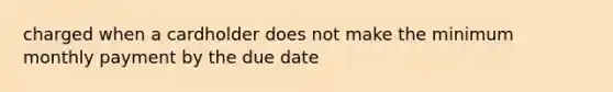 charged when a cardholder does not make the minimum monthly payment by the due date