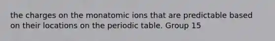 the charges on the monatomic ions that are predictable based on their locations on the periodic table. Group 15