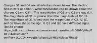 Charges Q1 and Q2 are situated as shown below. The electric field is zero at point P. What conclusions can be drawn about the charges Q1and Q2? I. The magnitudes of Q1 and Q2 are equal. II. The magnitude of Q1 is greater than the magnitude of Q2. III. The magnitude of Q1 is less than the magnitude of Q2. IV. Q1 and Q2 have the same sign. V. Q1 and Q2 have different signs. (link to photo) https://utk.instructure.com/assessment_questions/466996/files/718134/download?verifier=pLUCOnXwegJJBrtvfgsnLLUiMEoYOiotW7IRsxJn