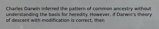 Charles Darwin inferred the pattern of common ancestry without understanding the basis for heredity. However, if Darwin's theory of descent with modification is correct, then