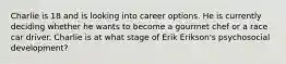 Charlie is 18 and is looking into career options. He is currently deciding whether he wants to become a gourmet chef or a race car driver. Charlie is at what stage of Erik Erikson's psychosocial development?