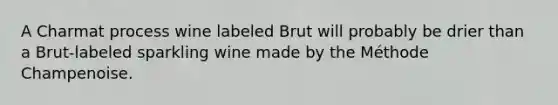 A Charmat process wine labeled Brut will probably be drier than a Brut-labeled sparkling wine made by the Méthode Champenoise.