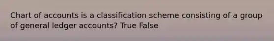 Chart of accounts is a classification scheme consisting of a group of general ledger accounts? True False