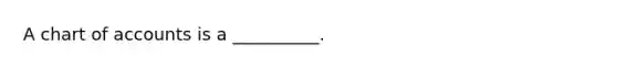 A chart of accounts is a __________.