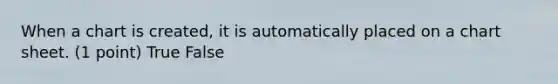 When a chart is created, it is automatically placed on a chart sheet. (1 point) True False