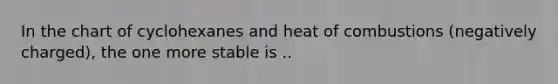 In the chart of cyclohexanes and heat of combustions (negatively charged), the one more stable is ..