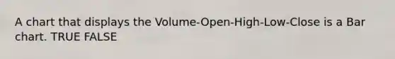 A chart that displays the Volume-Open-High-Low-Close is a Bar chart. TRUE FALSE