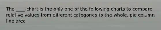 The ____ chart is the only one of the following charts to compare relative values from different categories to the whole. pie column line area