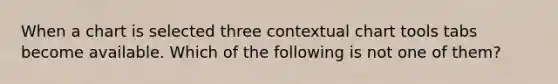 When a chart is selected three contextual chart tools tabs become available. Which of the following is not one of them?