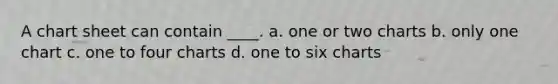 A chart sheet can contain ____. a. one or two charts b. only one chart c. one to four charts d. one to six charts