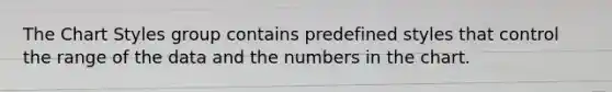 The Chart Styles group contains predefined styles that control the range of the data and the numbers in the chart.