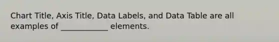 Chart Title, Axis Title, Data Labels, and Data Table are all examples of ____________ elements.