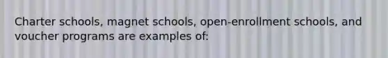 Charter schools, magnet schools, open-enrollment schools, and voucher programs are examples of: