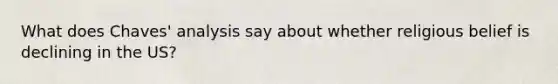 What does Chaves' analysis say about whether religious belief is declining in the US?