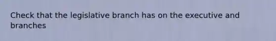 Check that the legislative branch has on the executive and branches