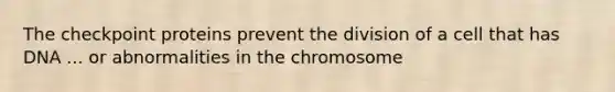 The checkpoint proteins prevent the division of a cell that has DNA ... or abnormalities in the chromosome