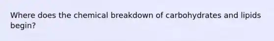 Where does the chemical breakdown of carbohydrates and lipids begin?