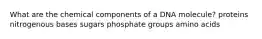 What are the chemical components of a DNA molecule? proteins nitrogenous bases sugars phosphate groups amino acids