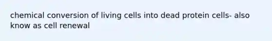 chemical conversion of living cells into dead protein cells- also know as cell renewal