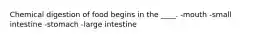 Chemical digestion of food begins in the ____. -mouth -small intestine -stomach -large intestine