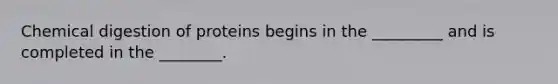 Chemical digestion of proteins begins in the _________ and is completed in the ________.