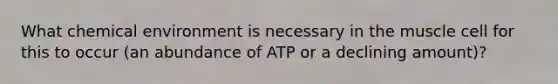 What chemical environment is necessary in the muscle cell for this to occur (an abundance of ATP or a declining amount)?