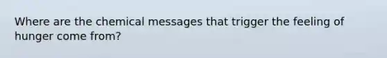 Where are the chemical messages that trigger the feeling of hunger come from?