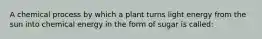 A chemical process by which a plant turns light energy from the sun into chemical energy in the form of sugar is called: