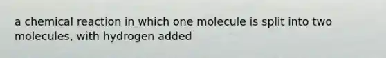 a chemical reaction in which one molecule is split into two molecules, with hydrogen added