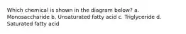 Which chemical is shown in the diagram below? a. Monosaccharide b. Unsaturated fatty acid c. Triglyceride d. Saturated fatty acid