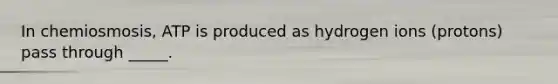 In chemiosmosis, ATP is produced as hydrogen ions (protons) pass through _____.