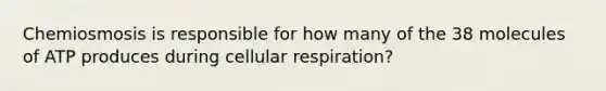 Chemiosmosis is responsible for how many of the 38 molecules of ATP produces during cellular respiration?