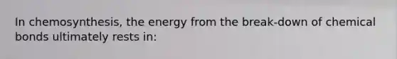 In chemosynthesis, the energy from the break-down of chemical bonds ultimately rests in: